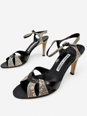 Manolo Blahnik Stingray Leather Strappy Sandal Heels Womens Size EU 38